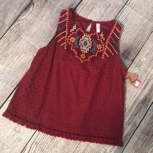 NWT Xhilaration Wine tribal fringe crop top